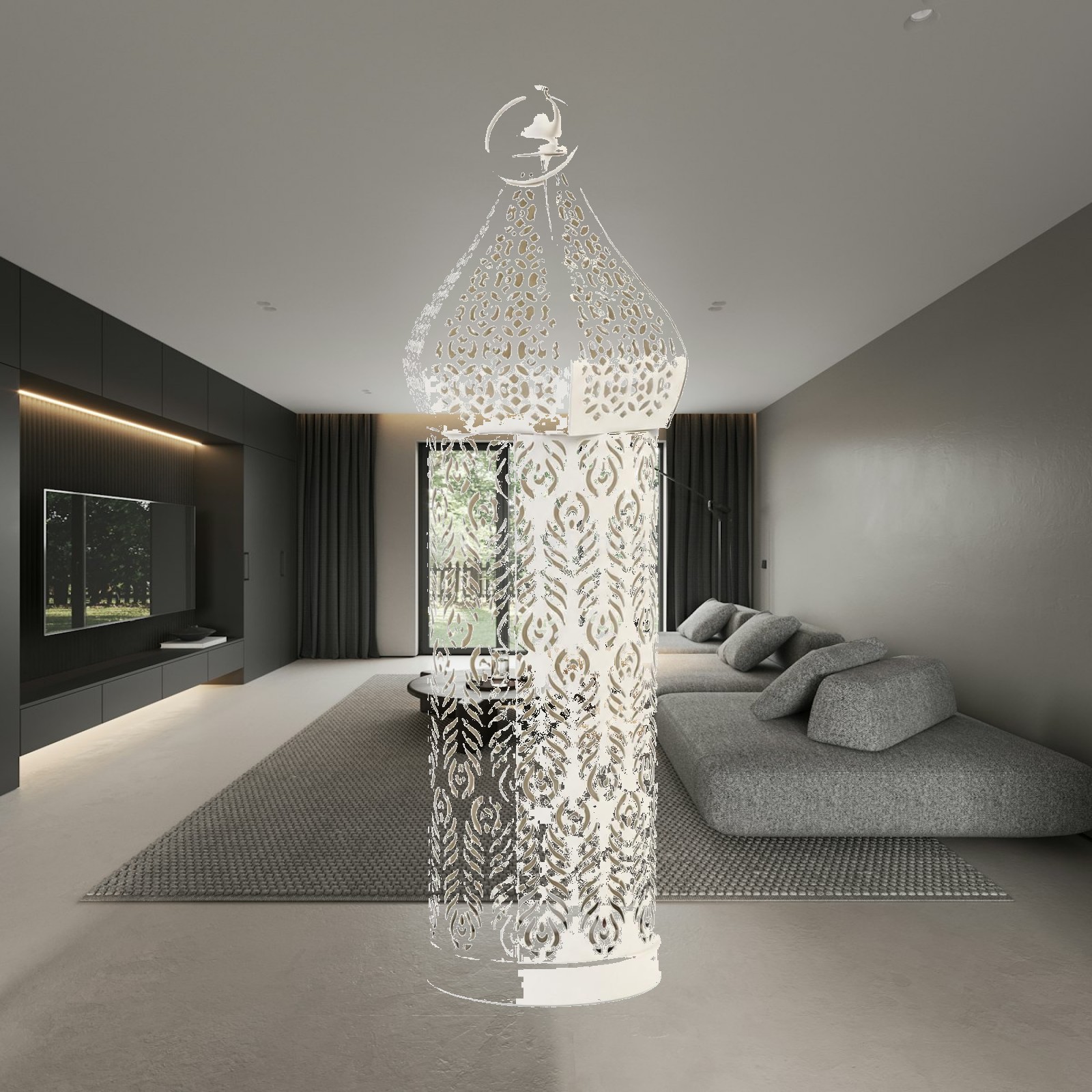 Candle Holder Decor - Luminária marroquina de ferro branco, com