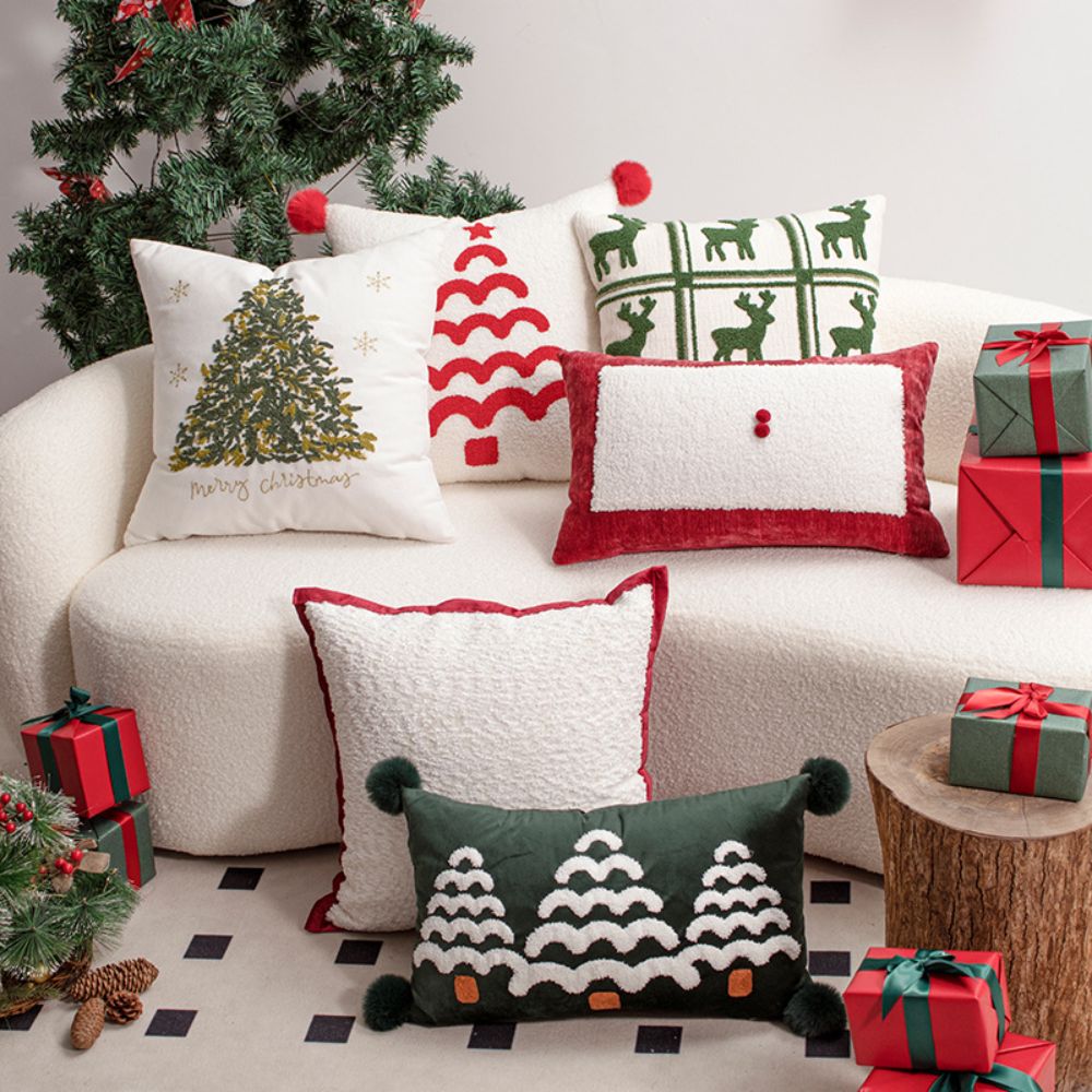 Throw Pillow - Capa de almofada de Natal bordada,